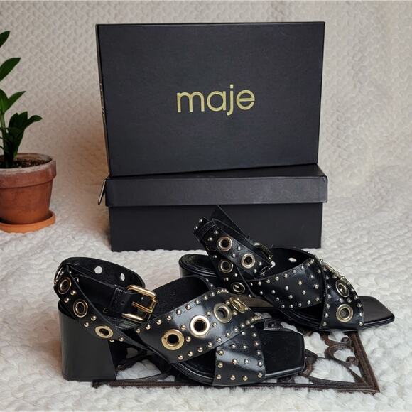 NIB Maje Ferma Eyelet Sandals in Black, Sz 36 / US 5-5.5 - Picture 5 of 13
